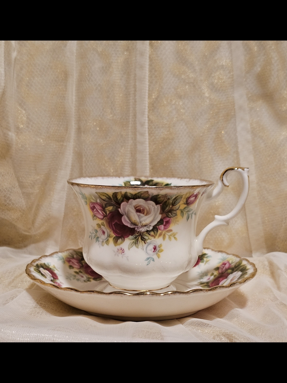 Royal Albert White and Pink Floral Teacup and Saucer